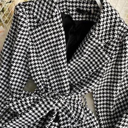 Black And White Long Sleeve Coat