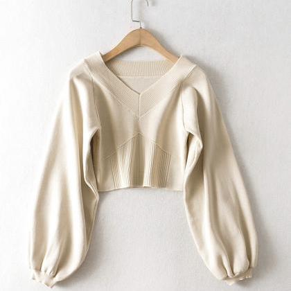 Simple V-neck Long Sleeve Sweater