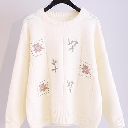 Sweater Cute Embroidery Long Sleeve Sweater