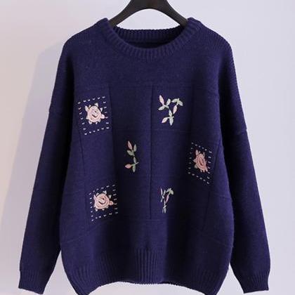 Sweater Cute Embroidery Long Sleeve Sweater