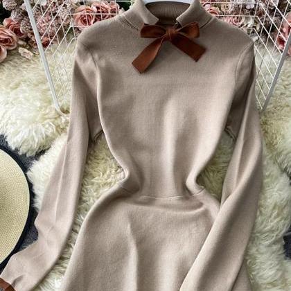 Cute Bow Knitted Sweater Dress