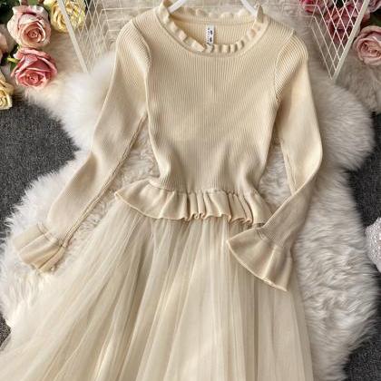 Lovely A Line Knitted Tulle Patchwork Dress