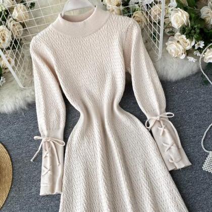 Knitted Long Sleeve Dress Sweater Dress