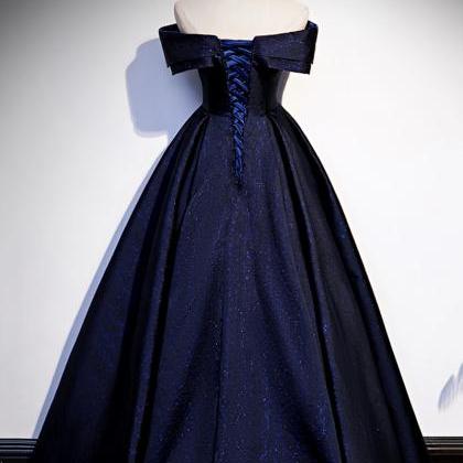 Blue Satin Long Ball Gown Dress Formal Dress