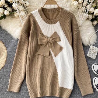 Cute Bow Knitted Sweater Dress