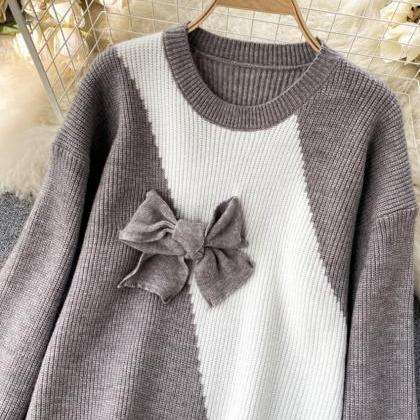 Cute bow knitted sweater dress