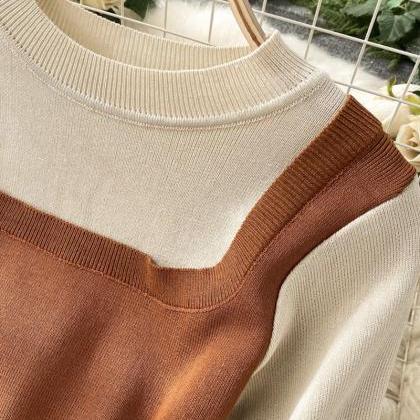 Cute Stitching Round Neck Sweater