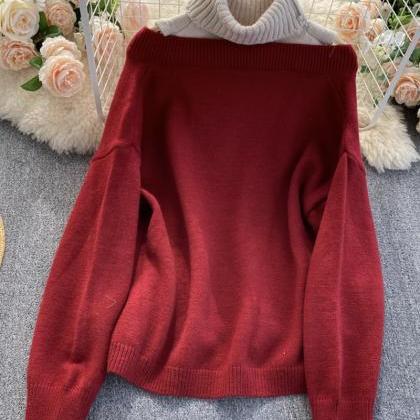 Stylish Long Sleeve Sweater High Neck Sweater