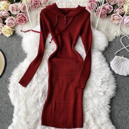 Knit Dress Stylish Long Sleeve Hoodie