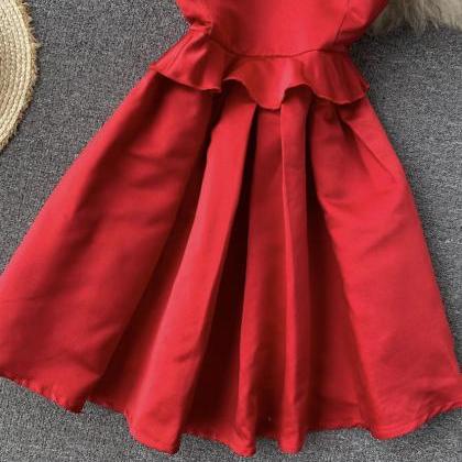 Red V Neck Satin Short Dress