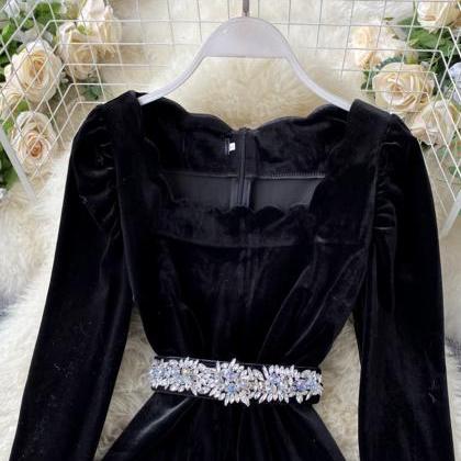 Black Velvet A Line Dress Black Fashion Dress