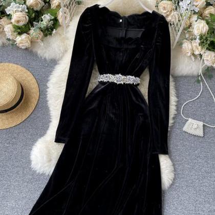 Black Velvet A Line Dress Black Fashion Dress