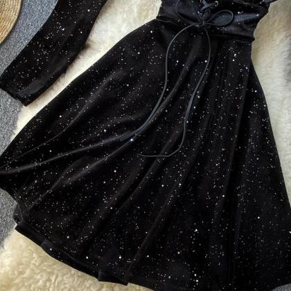 Black V Neck Velvet Short Dress