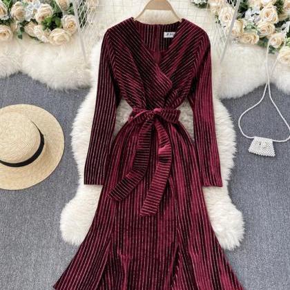 Elegant V Neck Velvet Dress Fashion Dress