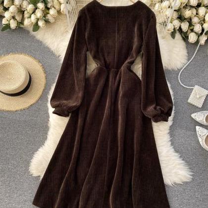 Stylish Corduroy Long Sleeve Dress