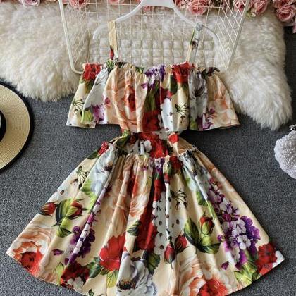 Sweet floral pattern short dress