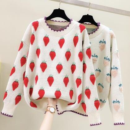 Lovely Loose Strawberry Sweater