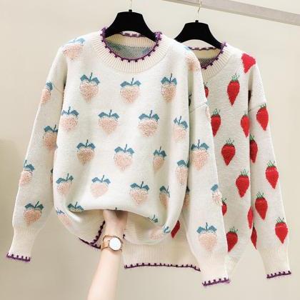 Lovely Loose Strawberry Sweater