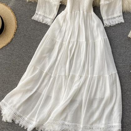 White A Line Lace Dress V Neck Dress