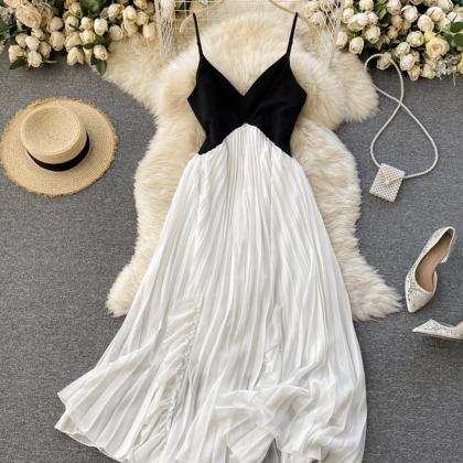 Black And White V Neck Dress