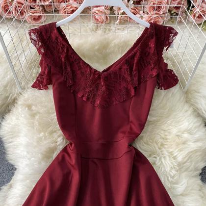 Red V Neck Short Dress Fashion Dress