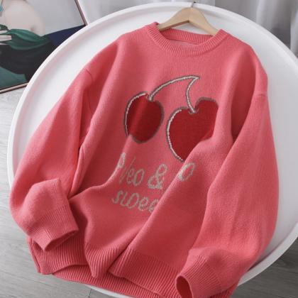 Sweater Cute Cherry Love Long Sleeve Sweater