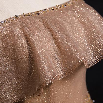 Gold Sequins Long A Line Prom Dress Shiny Evening..