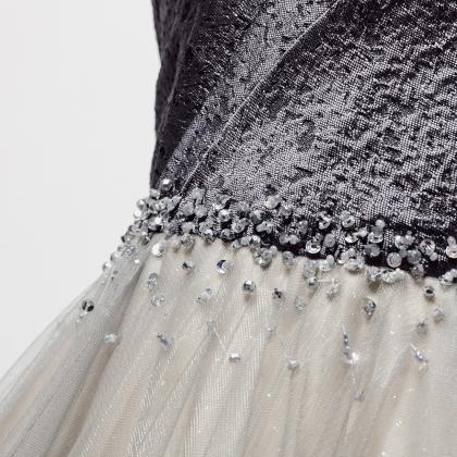 Grey Tulle Long Prom Dress Formal Dress