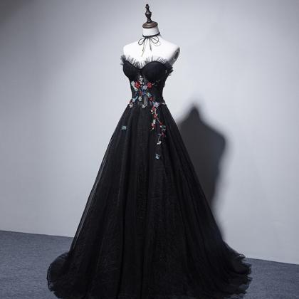 Black Tulle Long Prom Dress Black Evening Dress