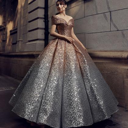 Amazing A Line Sequins Long Ball Gown Dress Formal..