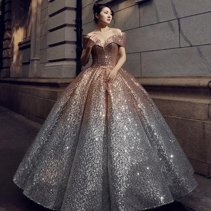 Amazing A Line Sequins Long Ball Gown Dress Formal..