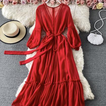 Red A Line Chiffon Dress Fashion Girl Dress