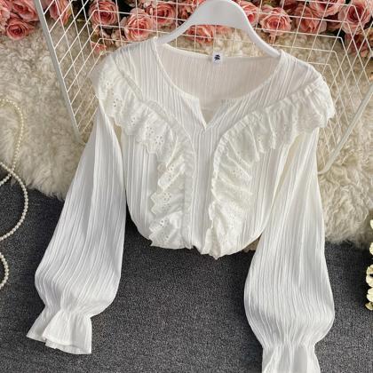 White Lace Tops Long Sleeve Tops