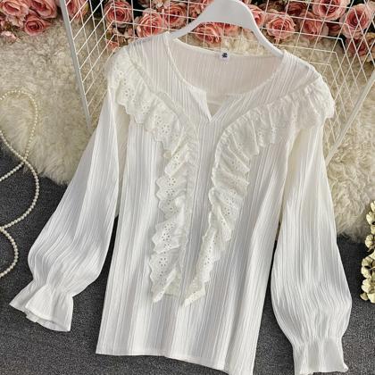 White Lace Tops Long Sleeve Tops