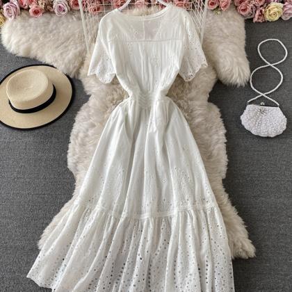 Cute V Neck Dress White Dress