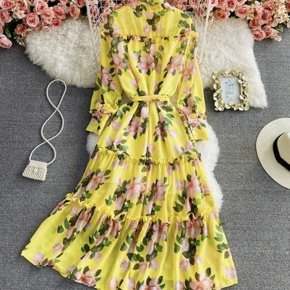 Yellow A Line Floral Dress
