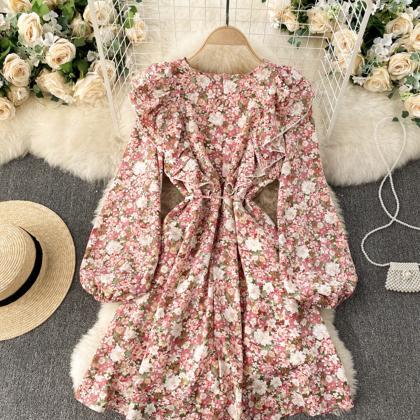 Cute A line floral dress fashion dr..
