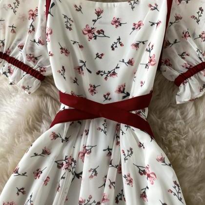Cute A Line Floral Dress Short Dress
