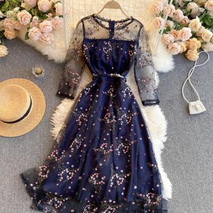 Blue Lace Short A Line Dress Fashion Girl Dress