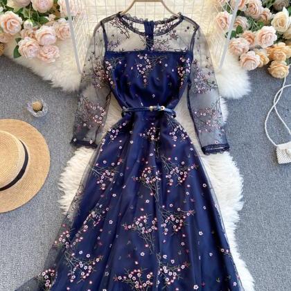 Blue Lace Short A Line Dress Fashion Girl Dress