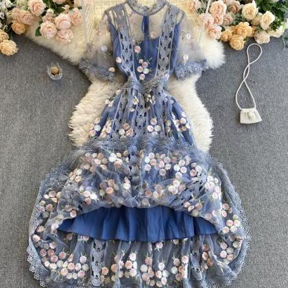 High Quality Lace Short Dress Blue A Line Dress