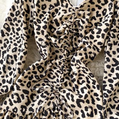 Stylish A Line Leopard Print Dress