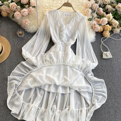 Cute Chiffon A Line Dress Long Sleeve Dress
