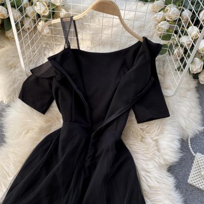 Black One Shoulder Dress Black Lace Dress