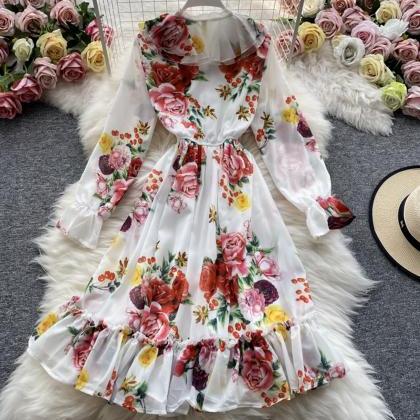 Stylish long sleeve floral dress