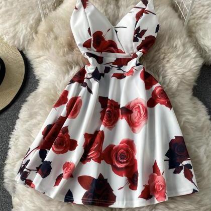 Cute A Line Floral Dress Short Dress