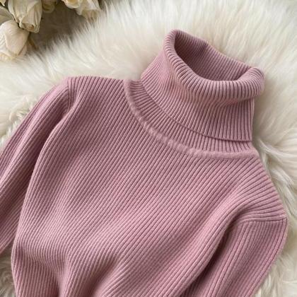 Sweater High Neck Long Sleeve Sweater Dress