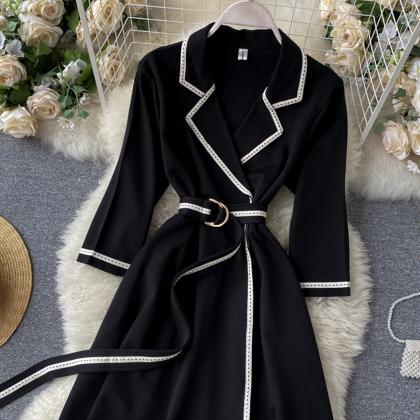 Black A Line V Neck Dress Black Coat