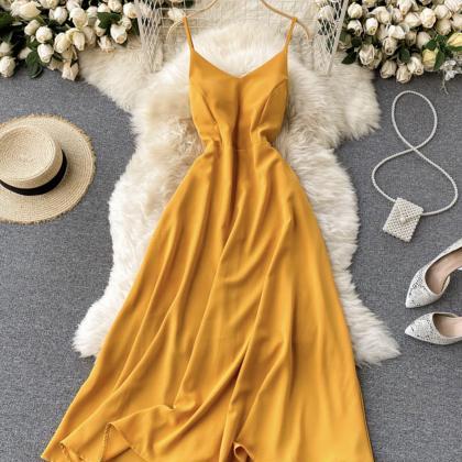 Yellow A Line V Neck Dress Fashion Dress