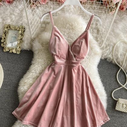 Cute Velvet Short Dress A Line Mini Dress